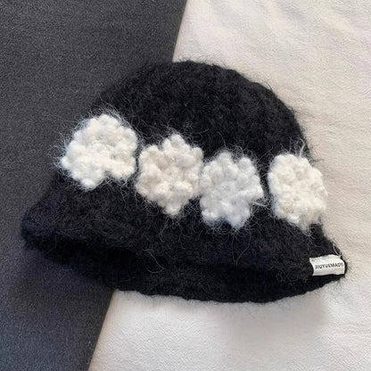 Sweet Flower Knitted Y2K Winter Bucket Hat