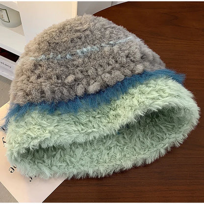 Rabbit Fur Plush Knitted Bucket Hat
