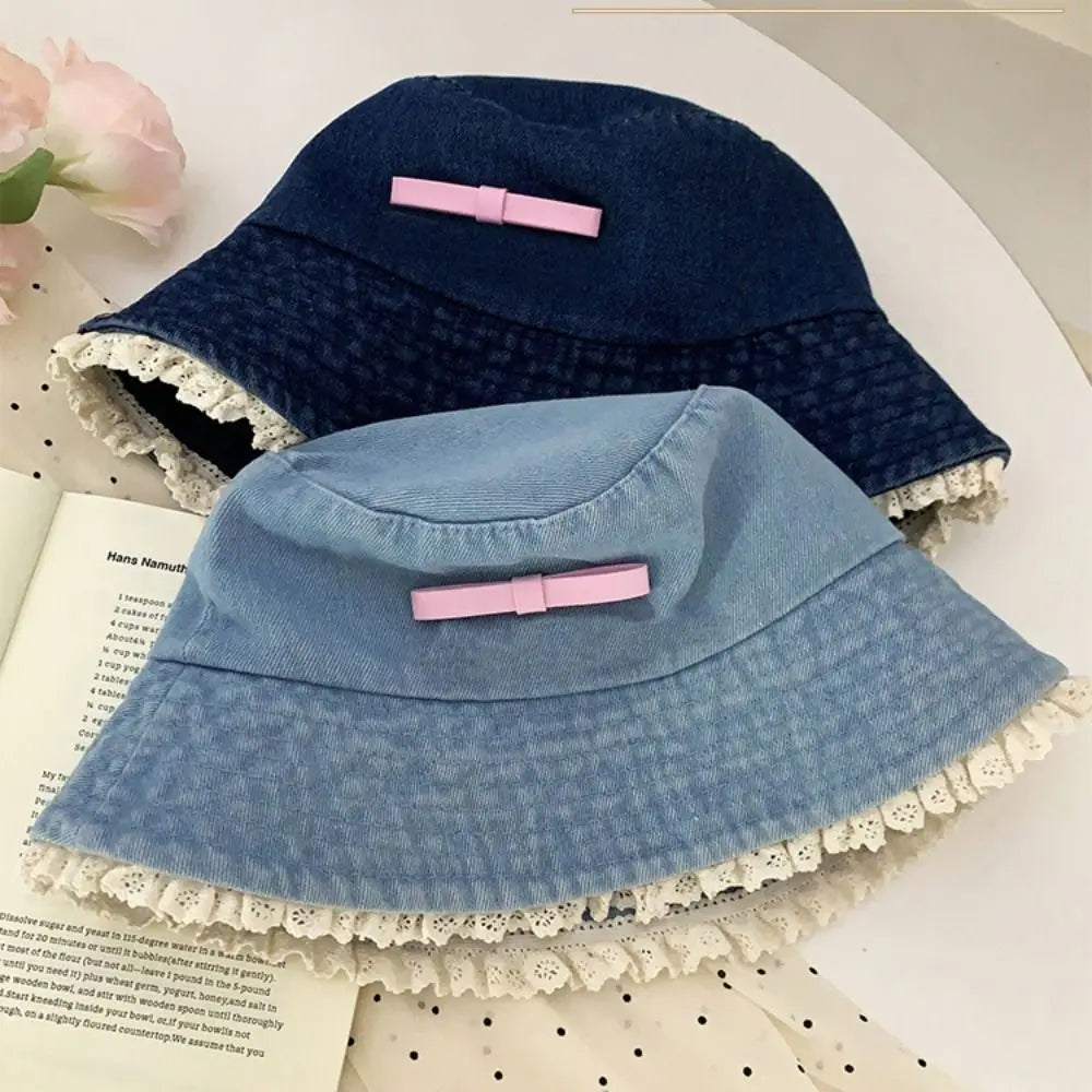 Retro Denim Bow Tie Y2K Bucket Hat