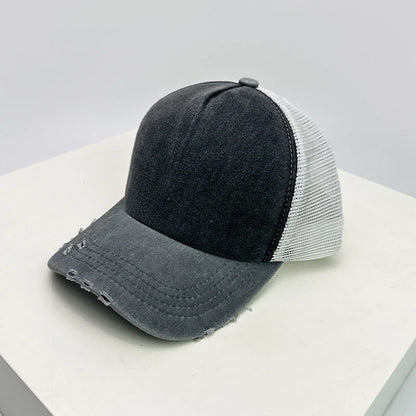 Color Block Distressed Mesh Baseball Cap