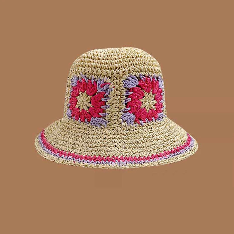 Spring Summer Hollow Crochet Straw Visor Bucket Hat