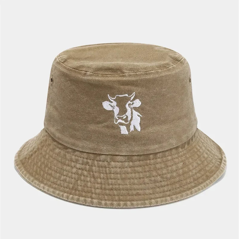 Four Seasons Animal Embroidered Cotton Bucket Hat