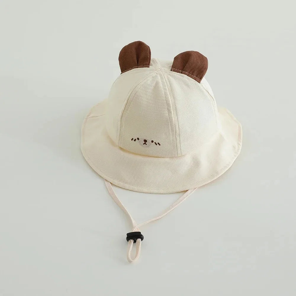 Kids Cute Bear Bucket Hat Baby Toddler Sun Cap UV Protection Cotton Beach Hat