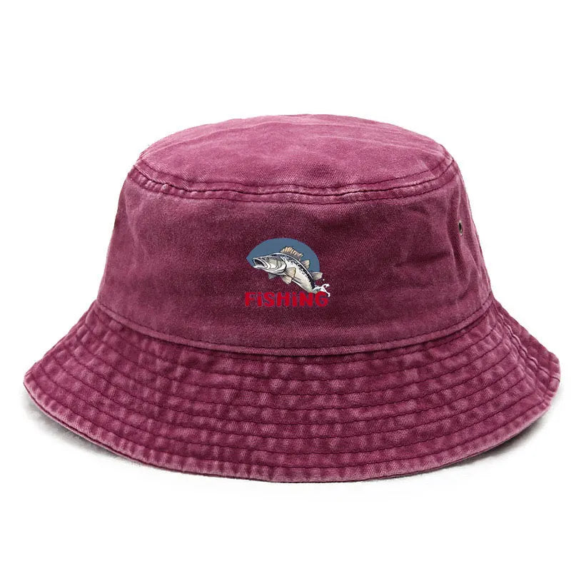 Vintage Washed Fish Logo Summer Bucket Hat