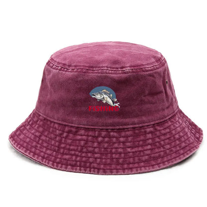 Vintage Washed Fish Logo Summer Bucket Hat
