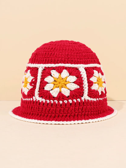Korean Crochet Flower Knit Bucket Hat