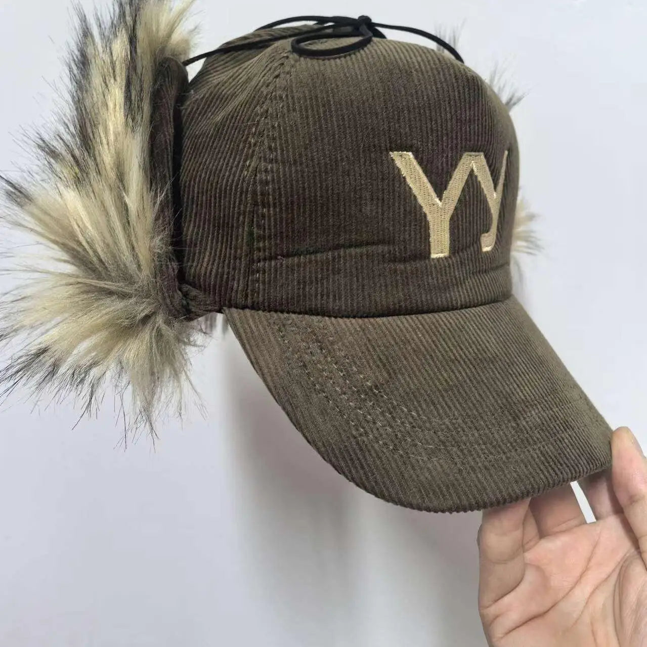 YY Embroidery Corduroy Fleece Winter Baseball Cap
