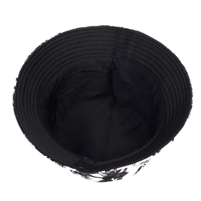 Men Women coconut tree Bucket Hat Cotton Printing Hip Hop