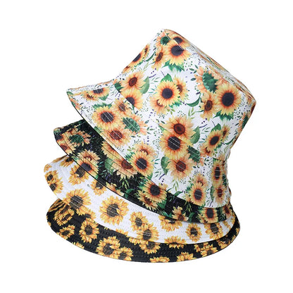 Sunflower Print Cotton Bucket Hat for Women