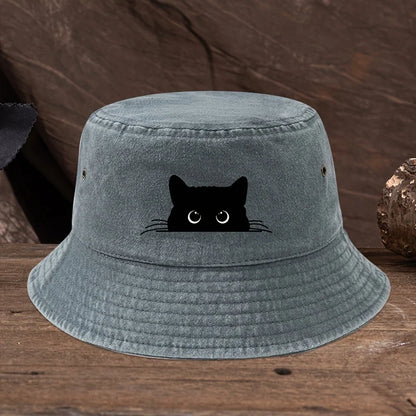 Vintage Black Cat Print Bucket Hat