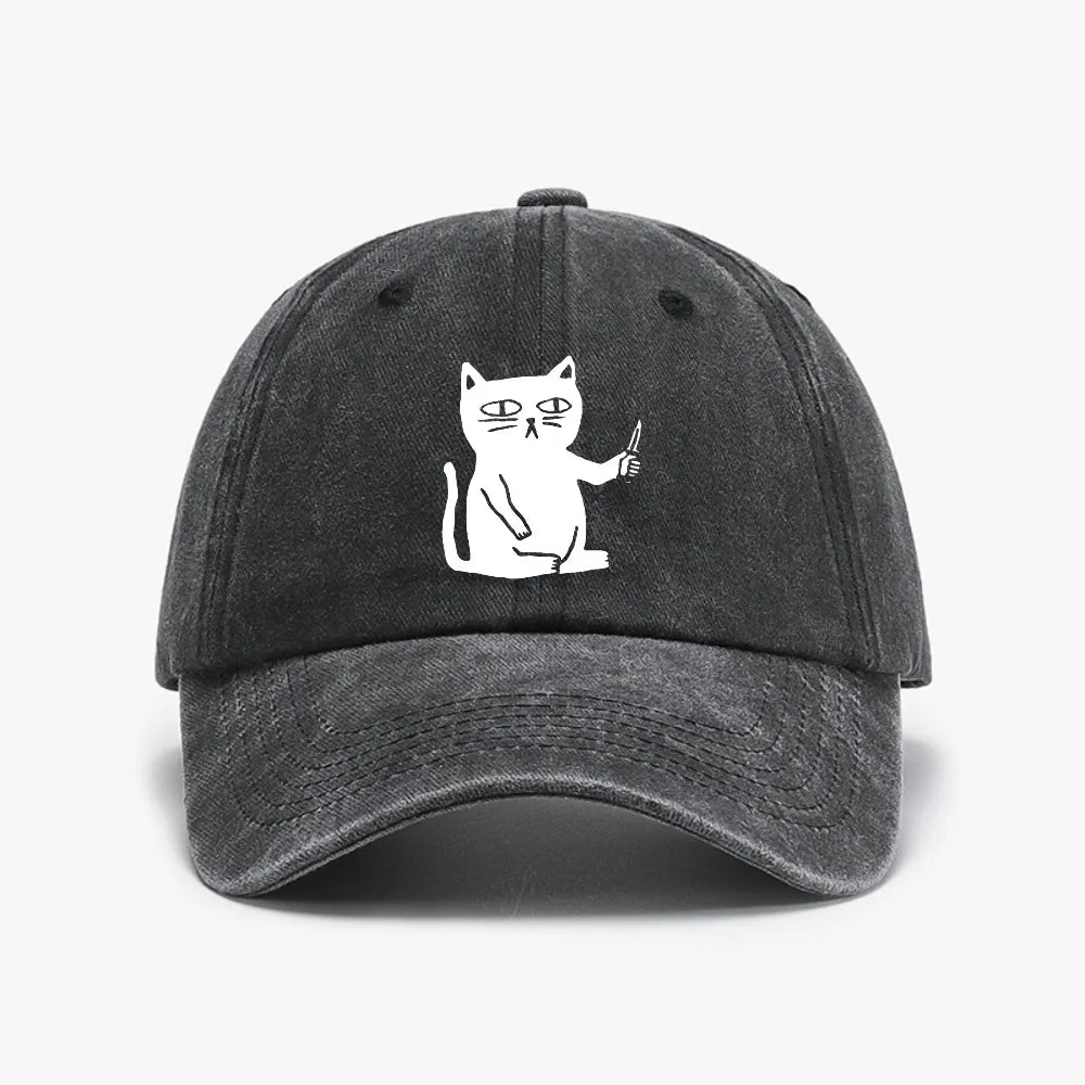 Cute Cartoon Cat Vintage Washed Denim Baseball Cap