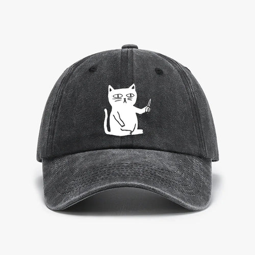 Cute Cartoon Cat Vintage Washed Denim Baseball Cap