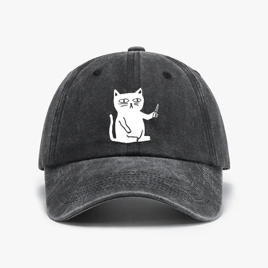 Cute Cartoon Cat Vintage Washed Denim Baseball Cap
