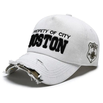 Boston Side Embroidered Hole Duckbill Baseball Cap