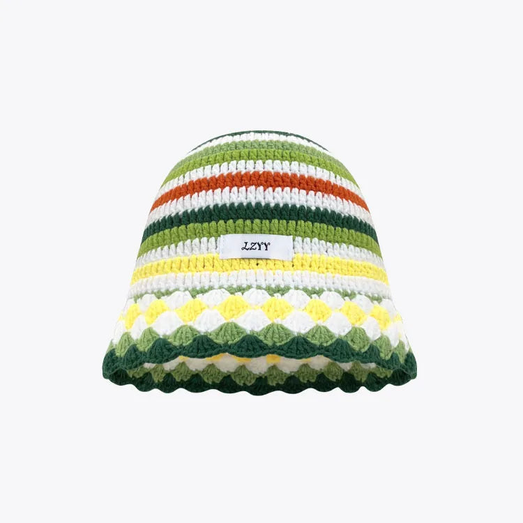 Korean Color Block Striped Knitted Fisherman Bucket Hat