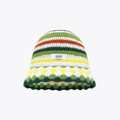 Korean Color Block Striped Knitted Fisherman Bucket Hat