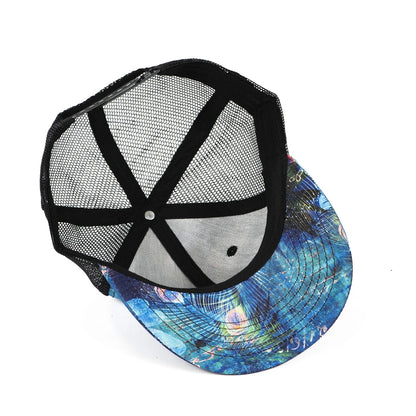 Peafowl Feather Printed Flat Visor Baseball Cap