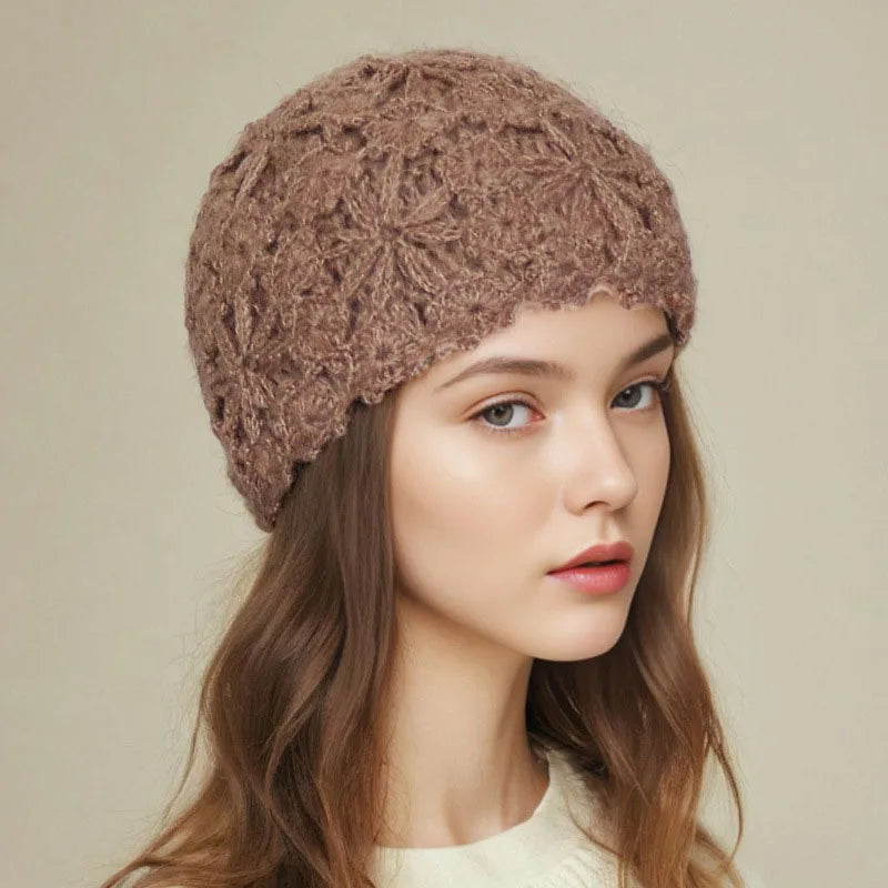 Floral Knit Winter Beret Bucket Hat