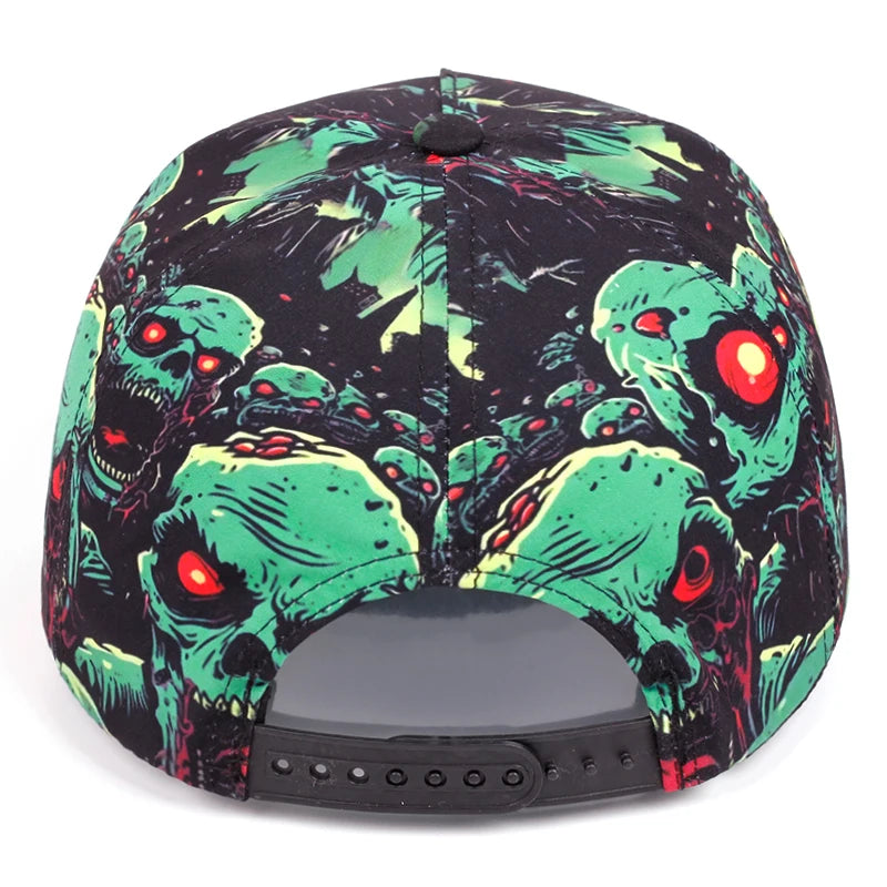 Red Eyes Green Skeleton Flat Brim Baseball Cap
