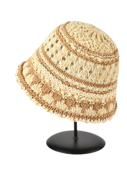 Korean Striped Hollow Out Summer Bucket Hat