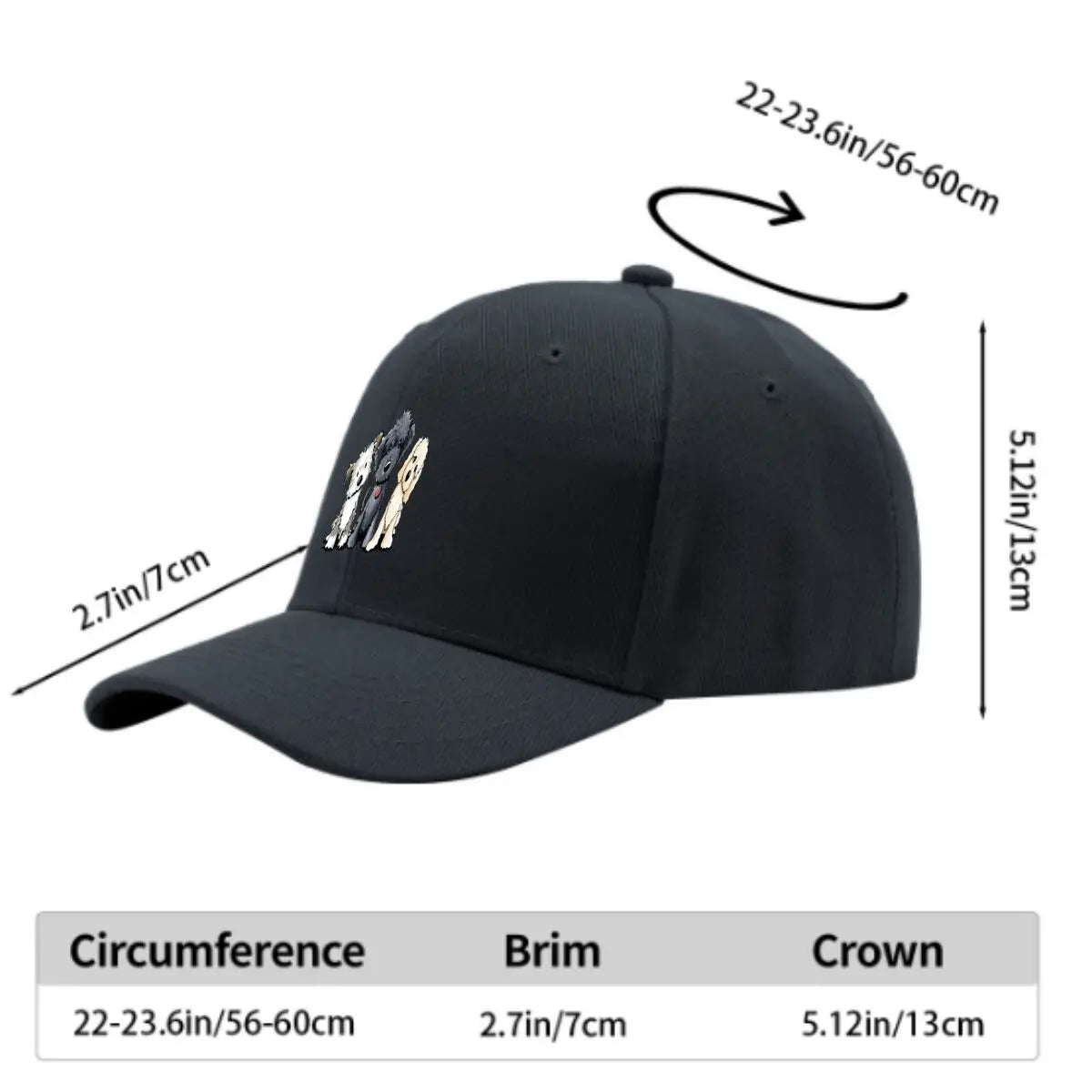 Cute Three Dogs Washed Cotton Snapback Baseball Cap