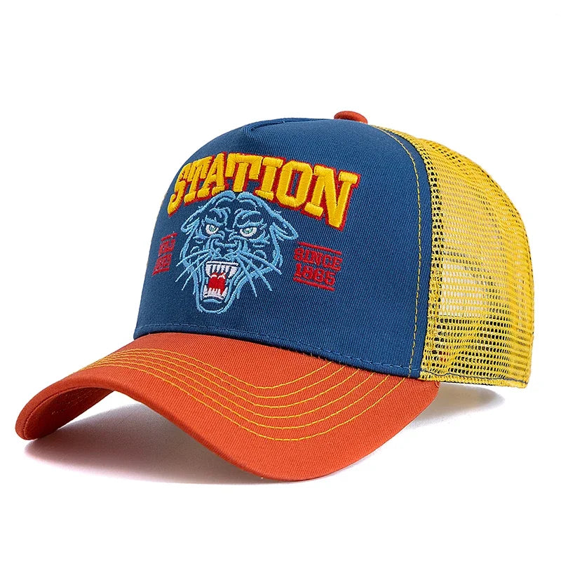 Tiger Head Embroidered Mesh Baseball Cap
