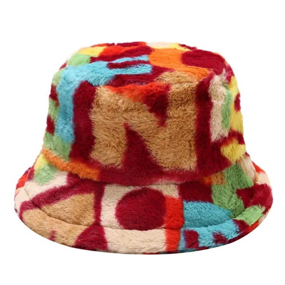 Winter Fluffy Fur Thickened Windproof Warm Bucket Hat Women Men
