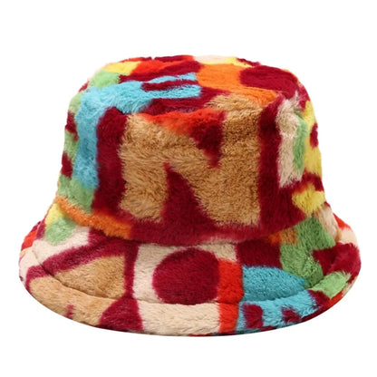 Winter Fluffy Fur Thickened Windproof Warm Bucket Hat Women Men