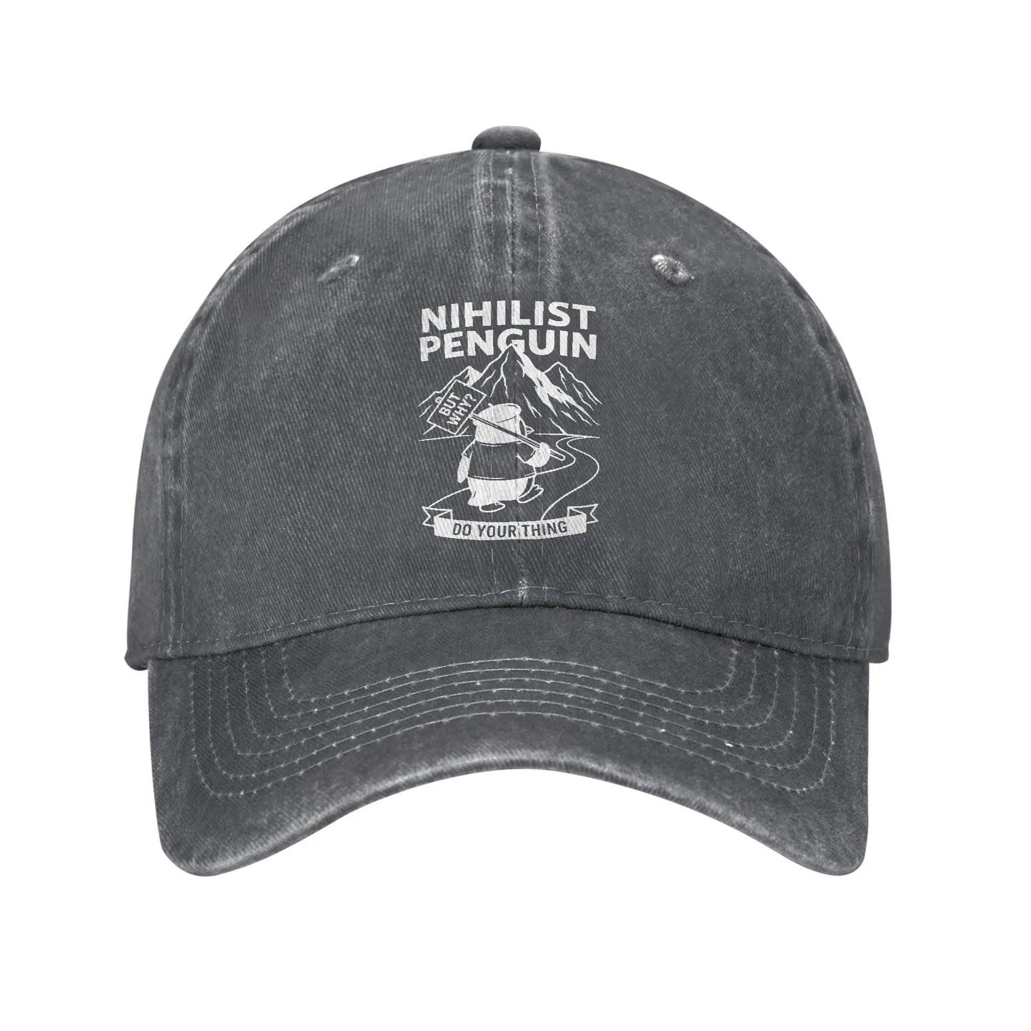 Nihilist Penguin Existential Meme Washed Baseball Cap