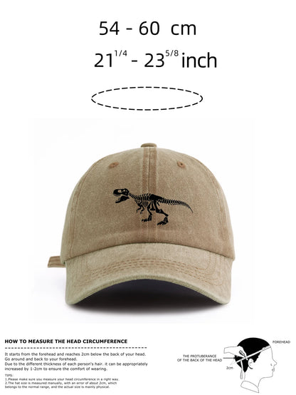 Black T Rex Print Washed Baseball Cap