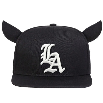 Ox Horn Letter Embroidery Snapback Cap