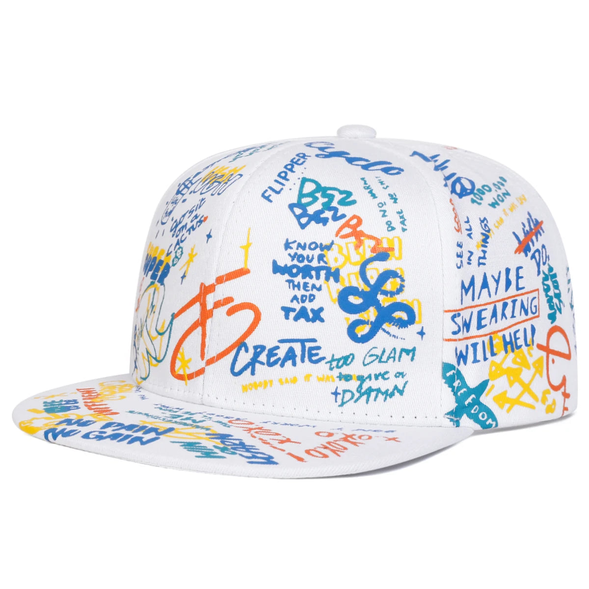 Black White Letter Graffiti Hip Hop Snapback Cap