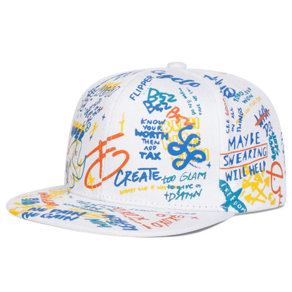 Black White Letter Graffiti Hip Hop Snapback Cap