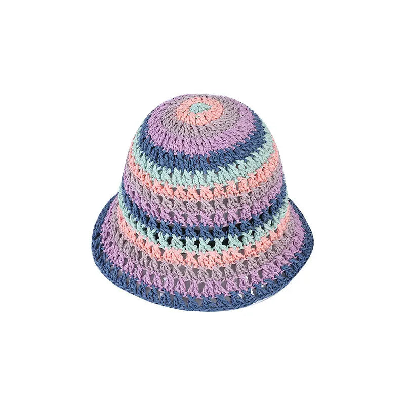Womens Rainbow Straw Summer Bucket Hat