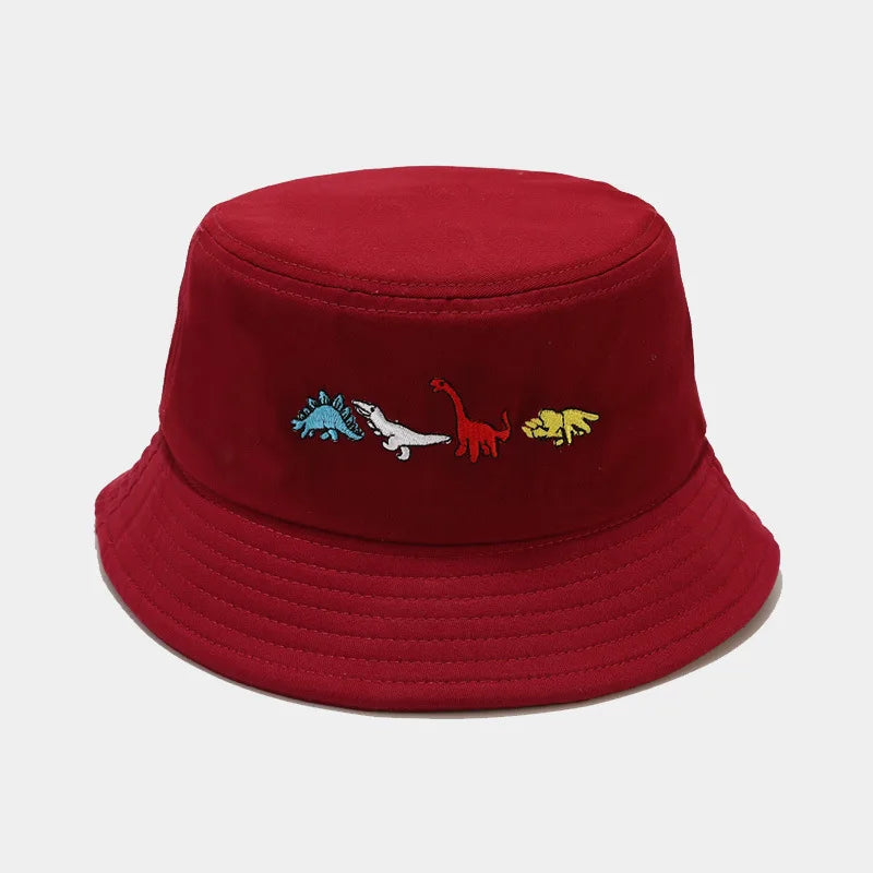 Cute Dinosaur Embroidered Cotton Bucket Hat