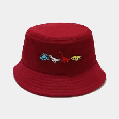 Cute Dinosaur Embroidered Cotton Bucket Hat