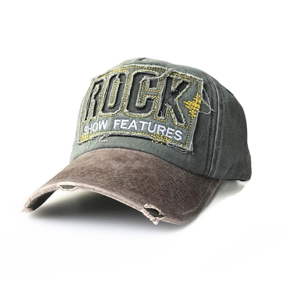 Frayed Washed Cotton Rock Letter Baseball Cap
