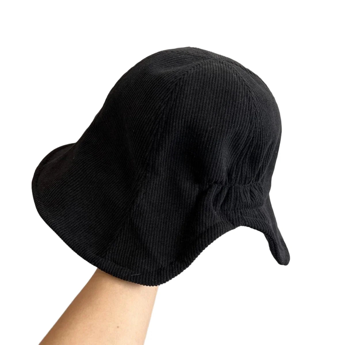 Korean Corduroy Warm Elastic Bucket Hat With Back Slit