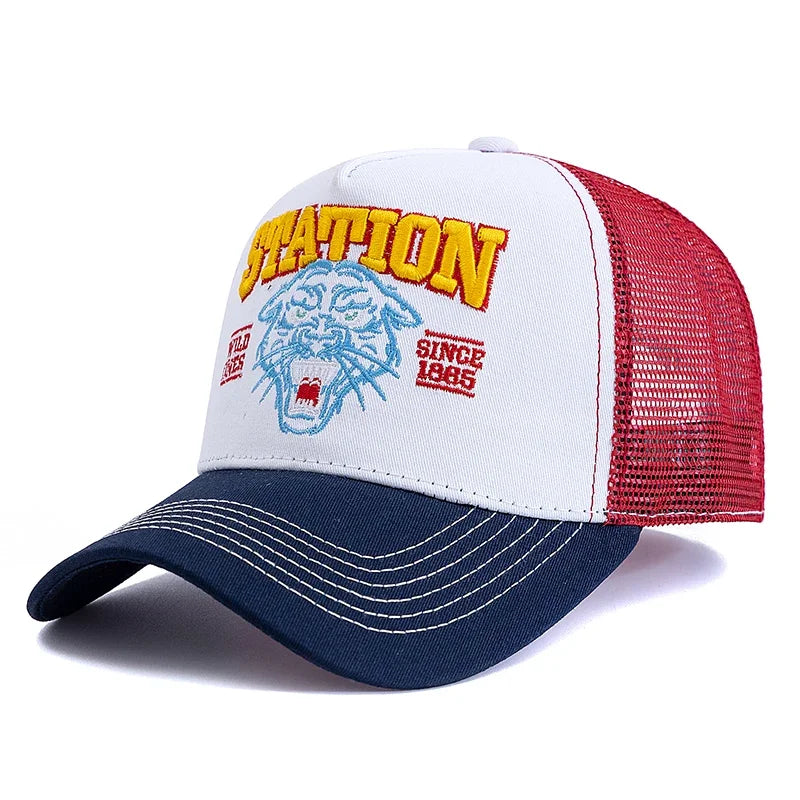 Tiger Head Embroidered Mesh Baseball Cap