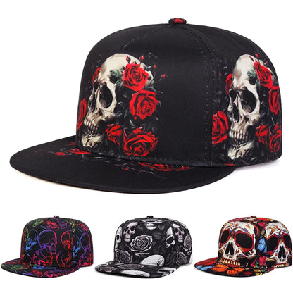Skeleton Print Flat Brim Hat
