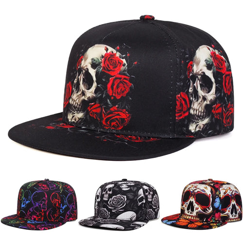 Skeleton Print Flat Brim Hat