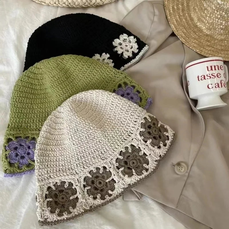 Knitted Floral Crochet Fisherman Travel Bucket Hat