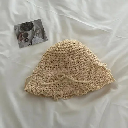 Korean Ins Bow Sweet Straw Summer Bucket Hat