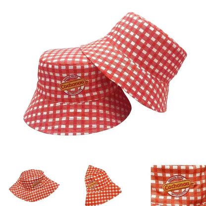 Pig Cochonou Embroidered Red Plaid Foldable Bucket Hat