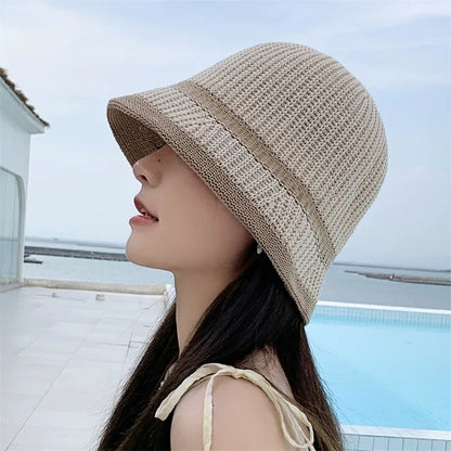 Harajuku Style Knitted Outdoor Unisex Summer Bucket Hat