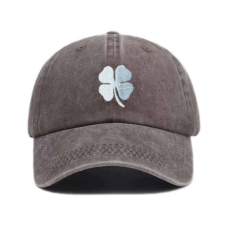 Lucky Clover Embroidery Vintage Washed Cotton Baseball Cap