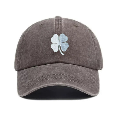 Lucky Clover Embroidery Vintage Washed Cotton Baseball Cap
