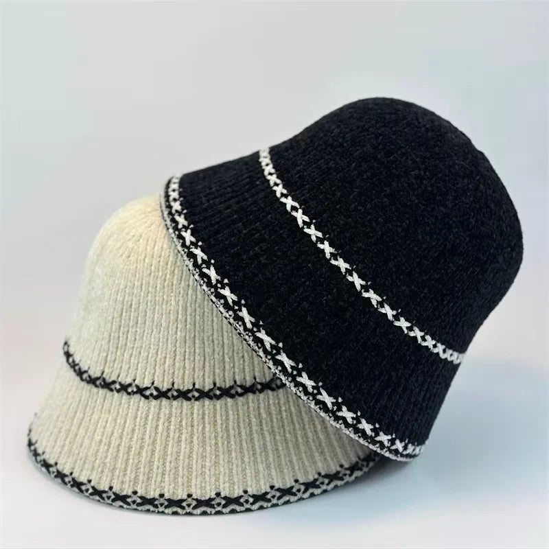 Retro Knitted Contrast Bucket Hat