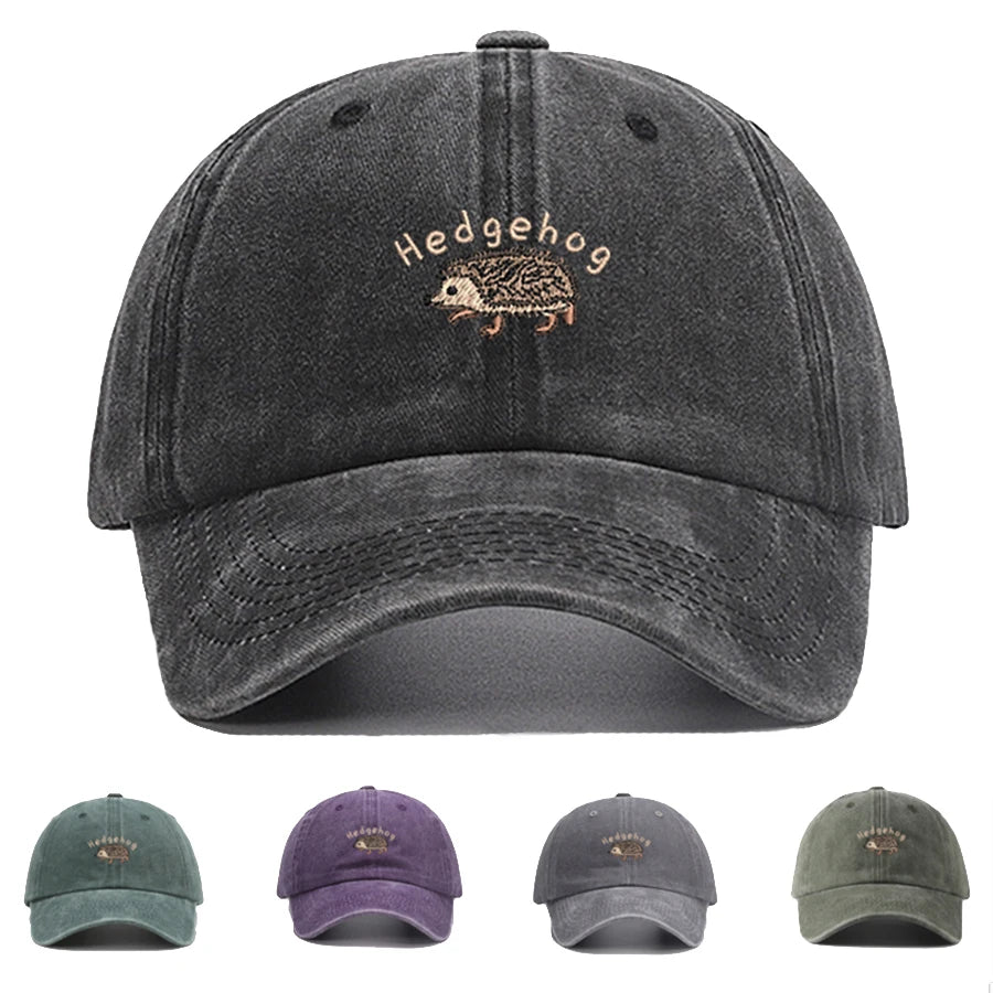 Mini Hedgehog Embroidery Vintage Cotton Baseball Cap
