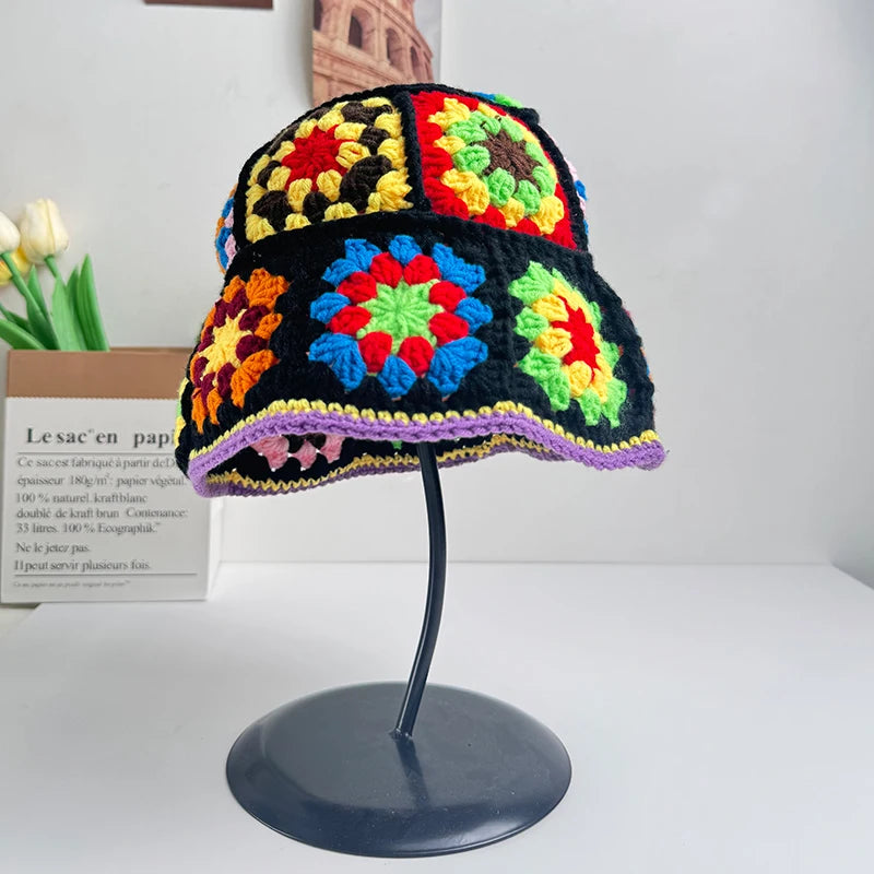 Handmade Flower Knit Winter Bucket Hat